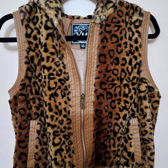 Leopard print front zip sleeveless hoodie - Picture 1 of 4